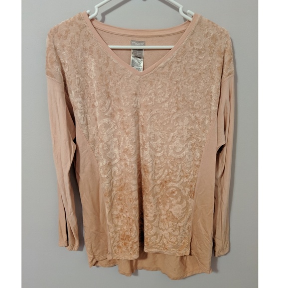 Chico's Tops - Chicos Light Pink Ombre Velour Long Sleeve Top, L